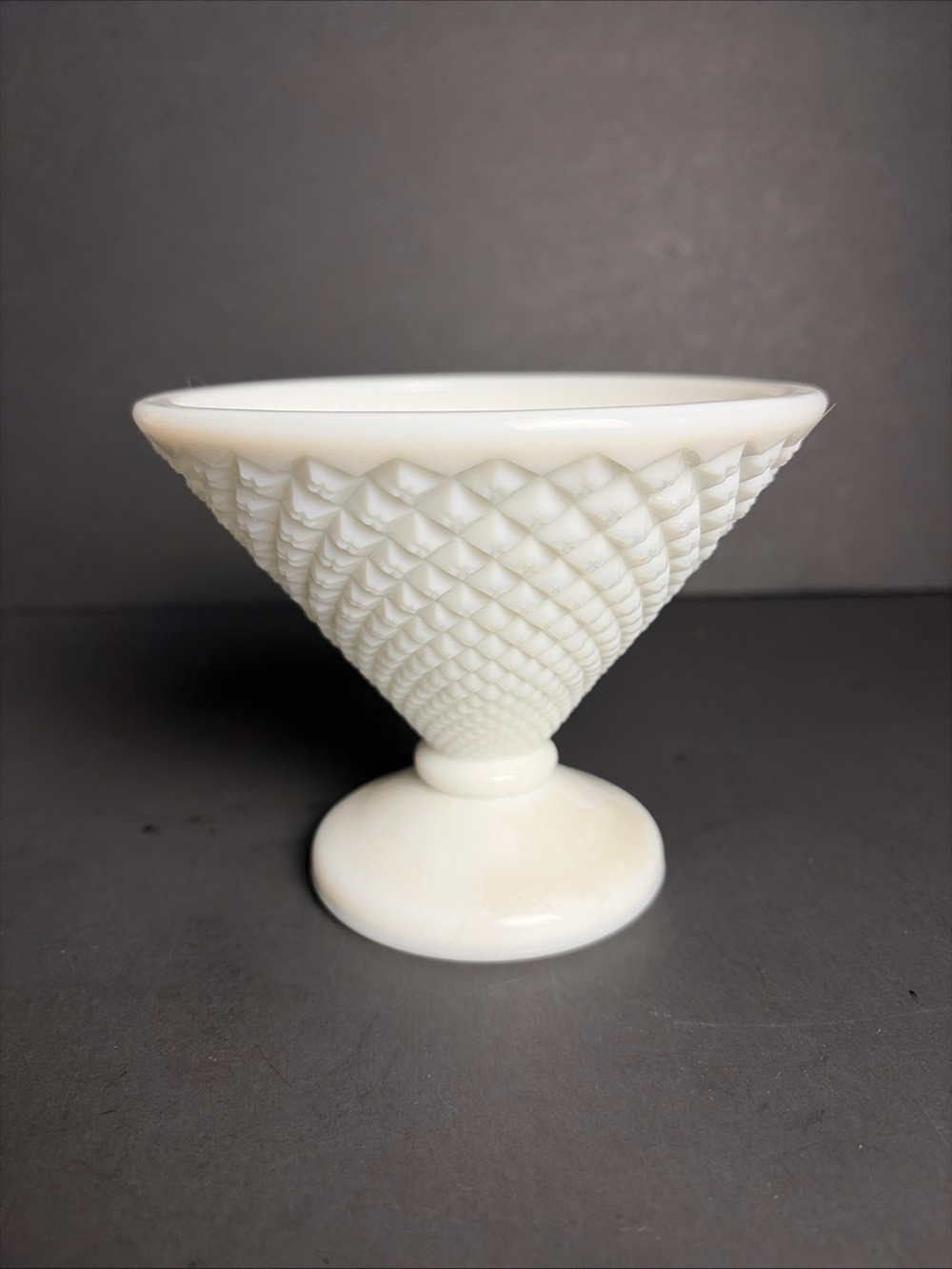 Vintage Westmoreland White Milk Glass Diamond Point Pattern Candy Dish No Lid